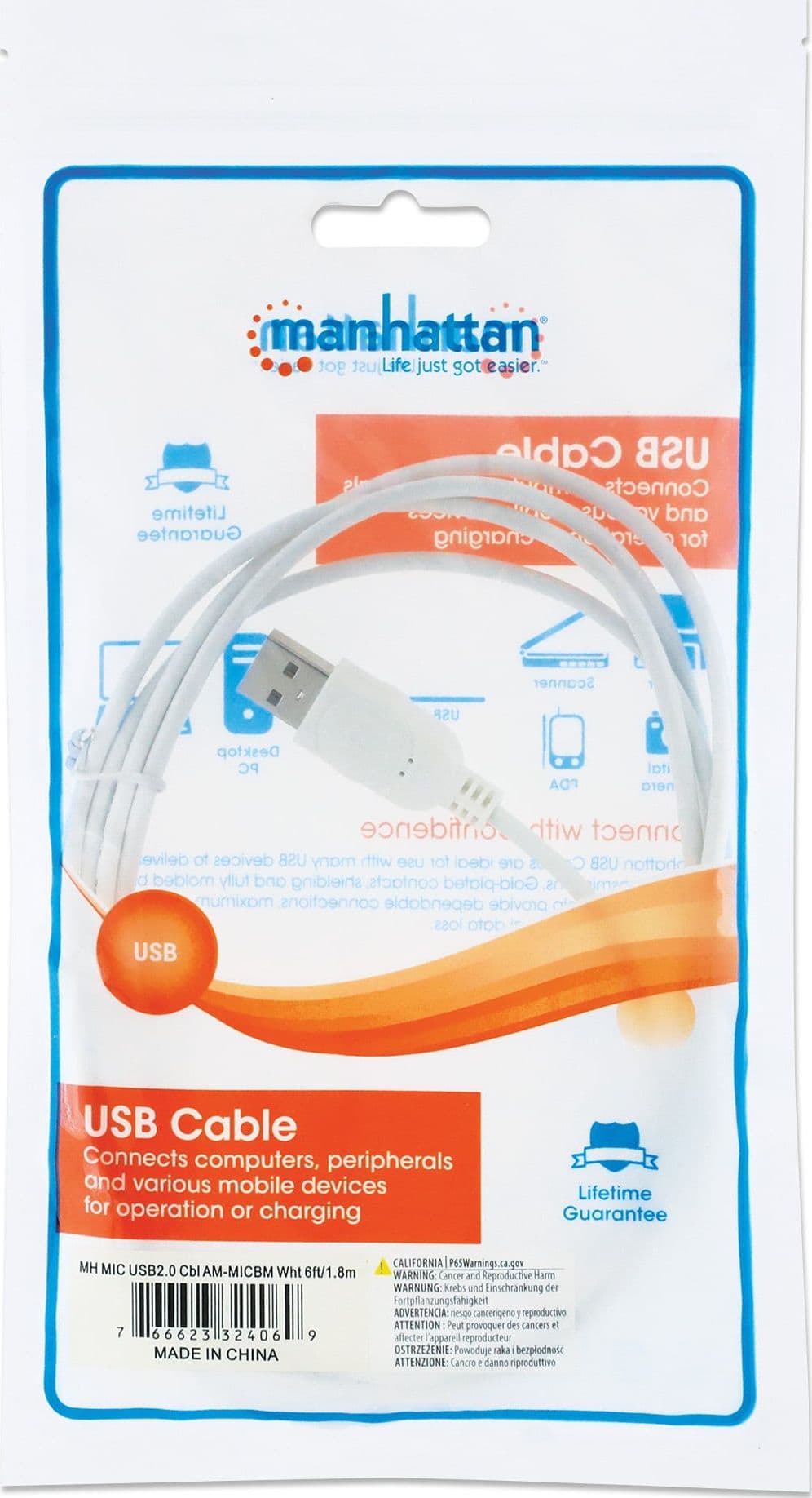 Cavo USB 2.0 A maschio/Micro B maschio 1,8m Bianco - 17