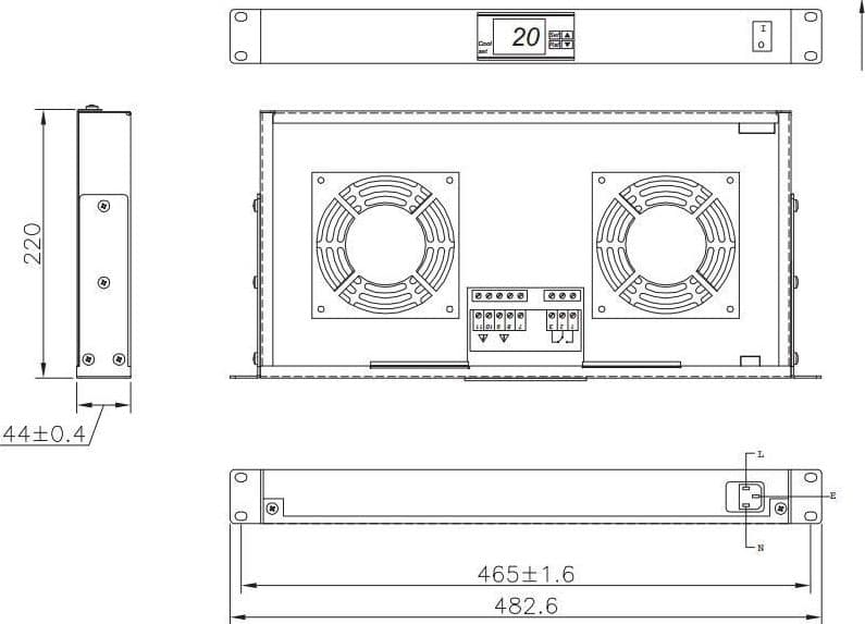Gruppo 2 Ventole 1U per Rack 19'' con Termostato LED Grigio - 4