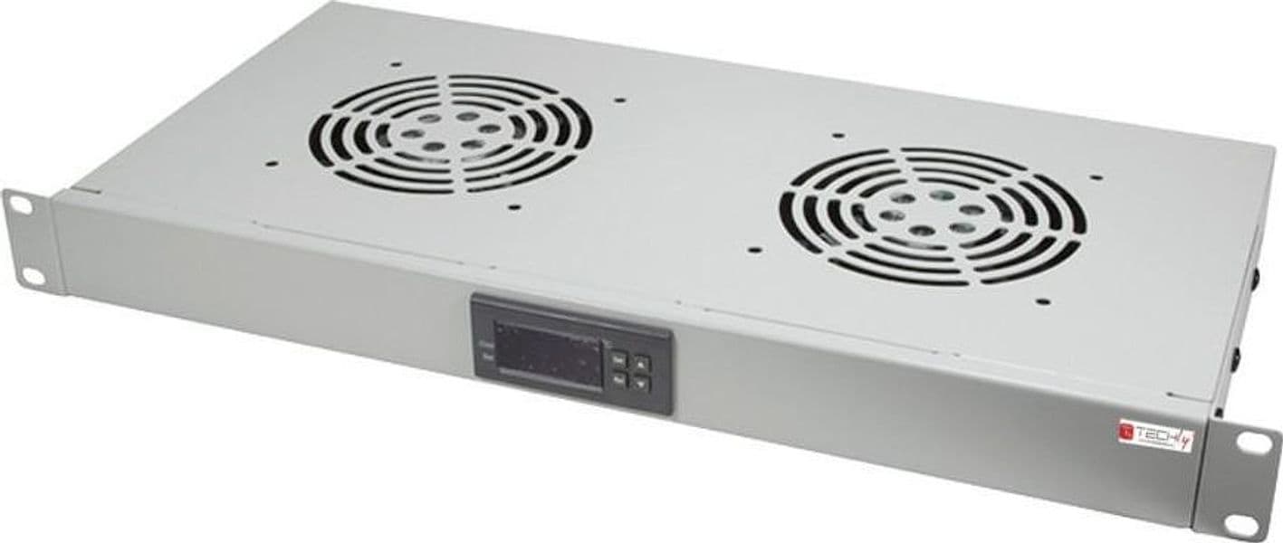 Gruppo 2 Ventole 1U per Rack 19'' con Termostato LED Grigio - 5