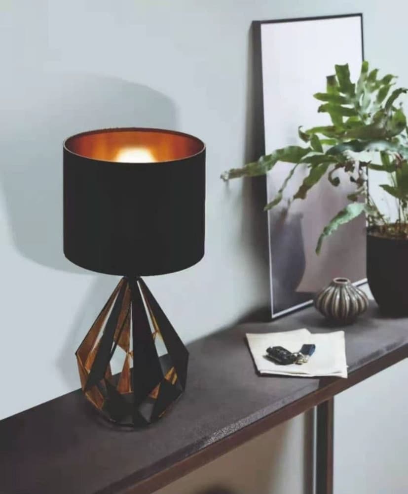 LAMPADA DA TAVOLO COMODINO VINTAGE CON PARALUME ROTONDO IN NERO RAME 250X510 MM - 4