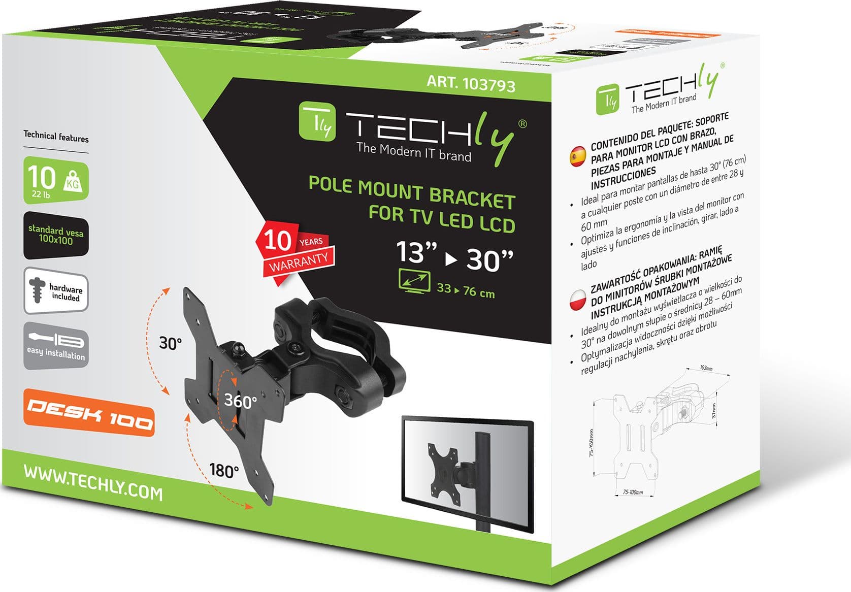 Supporto per fissaggio su palo per monitor 13-30'' - 8