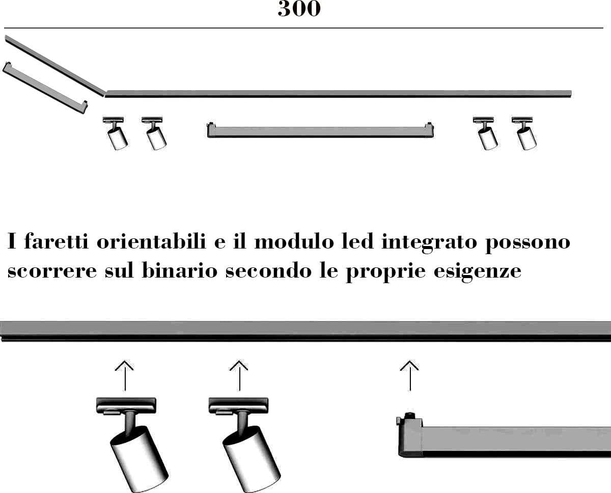 Binario Top Light MONO MIXKIT 300L N NE GU10 LED INTEGRATO 4000K lampada soffitto faretti orientabili moderno - 8