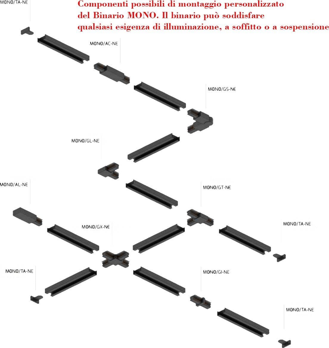 Binario Top Light MONO AMOSKIT 300L BIANCO E27 LED lampada soffitto faretti spot orientabili moderno - 12