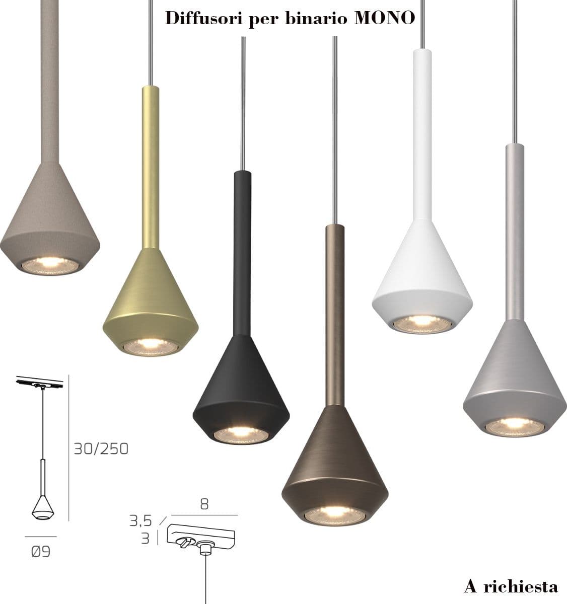 Binario Top Light MONO AMOSKIT 300L BIANCO E27 LED lampada soffitto faretti spot orientabili moderno - 8