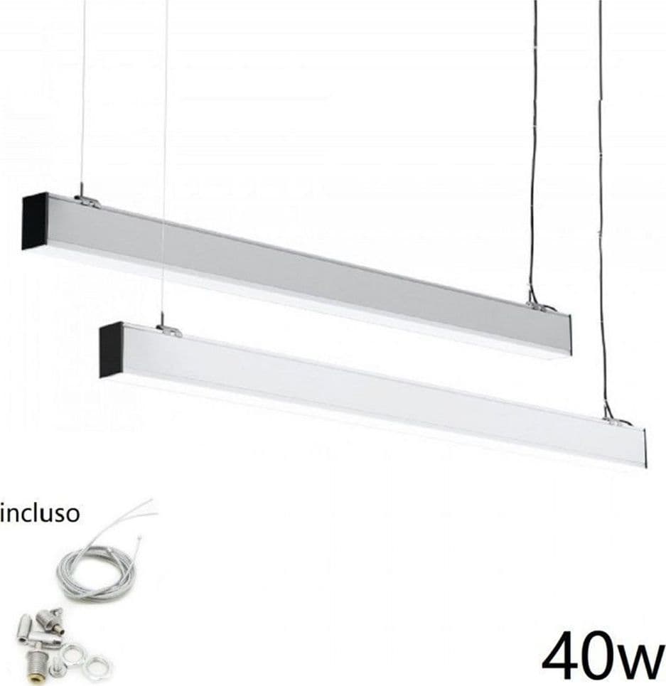 PLAFONIERA 40W 120CM CON CAVI SOSPENSIONE ALLUMINIO SILVER ILLUMINAZIONE LUCE 4000K 00657 - 3