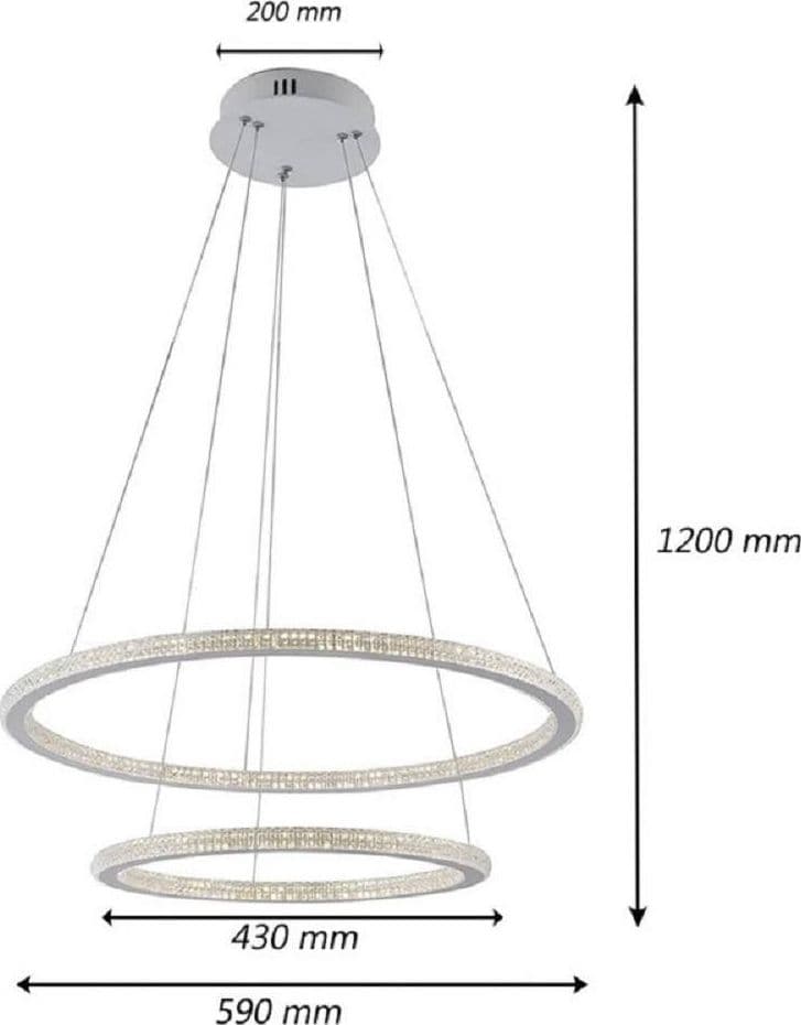 LAMPADARIO LED 51W A SOSPENSIONE 2 ANELLI CRISTALLI LUCE 6500K 3000K 4000K LP-38B - 6