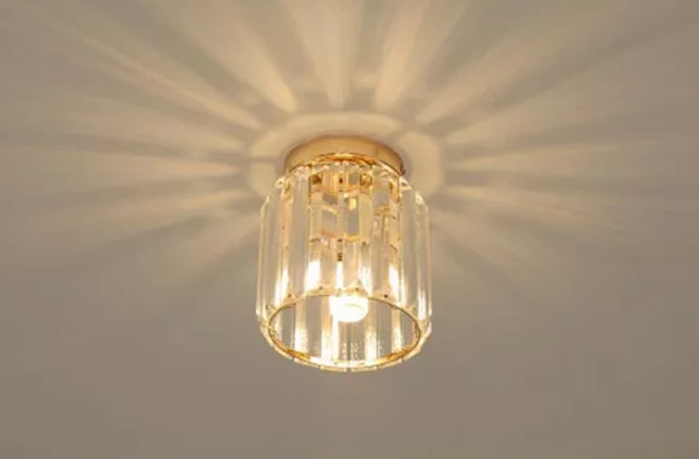 PLAFONIERA LAMPADARIO DA SOFFITTO A CILINDRO ORO E27 IN CRISTALLO DESIGN ELEGANTE - 6