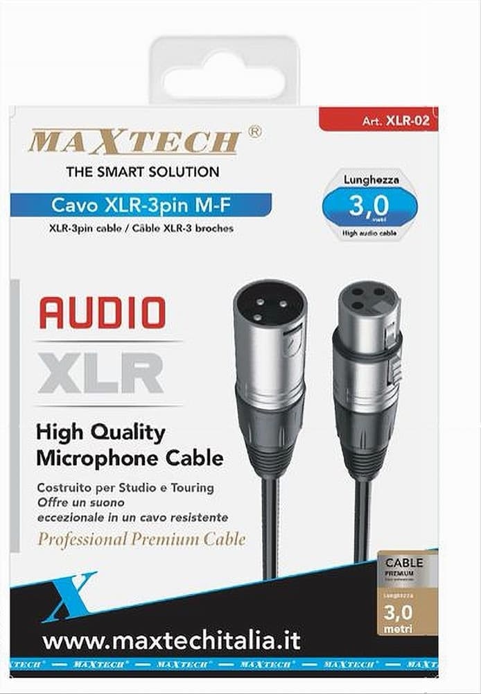 CAVO XLR MASCHIO / FEMMINA 3 PIN AUDIO PROLUNGA PER MICROFONO DA 3 METRI XLR-02 - 2