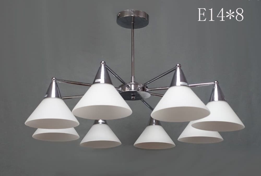 LAMPADARIO MODERNO LED A SOSPENSIONE A 8 BRACCI CON COPPE VETRO LAMPADA LUCE E14 00897 - 2