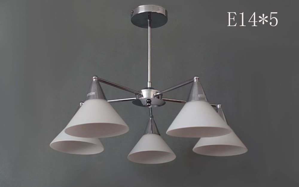 LAMPADARIO 5 BRACCI IN METALLO ARGENTO CON COPPE IN VETRO MODERNO DA SOFFITTO 00880 - 2