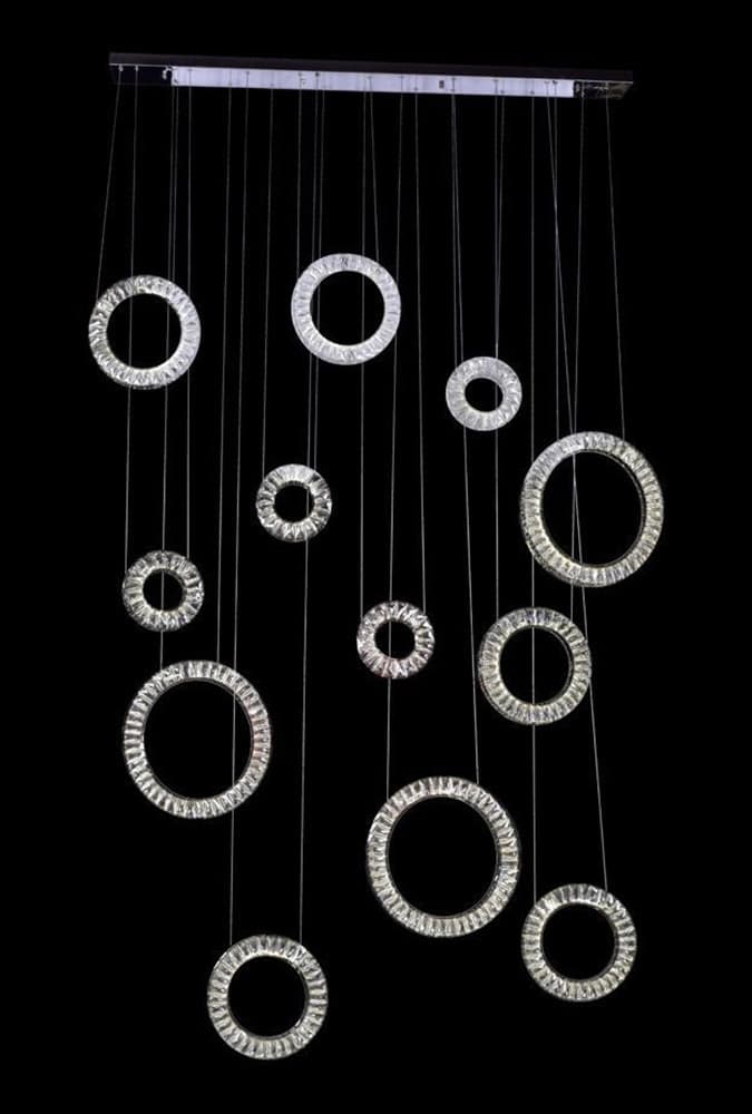 LAMPADARIO A SOSPENSIONE AD ANELLI ALTERNATI IN CRISTALLO 420 W LUCE 4000K 01917 - 2