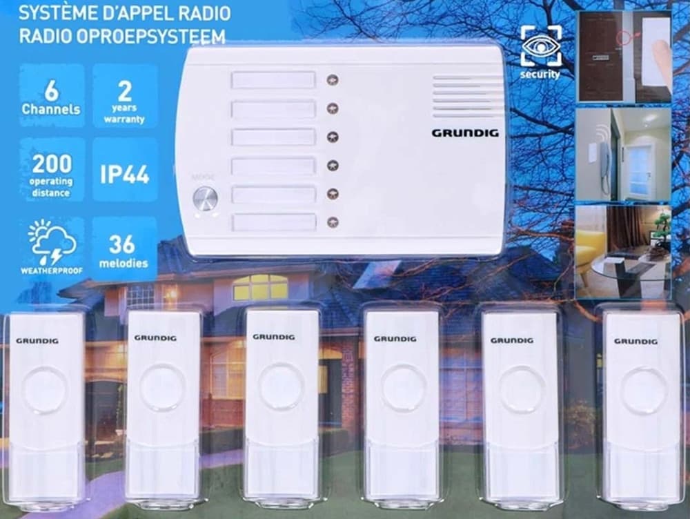 SISTEMA INTERFONO CAMPANELLO WIRELESS SENZA FILI CASA 6 CANALI 36 MELODIE IP44 - 4