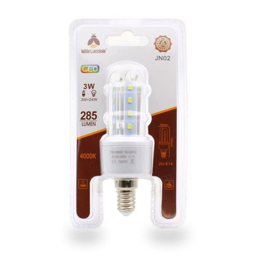 LAMPADINA LED E14 3W 2U JN02 LUCE TUBOLARE TUBO LINEARE LUCE NATURALE 4000K 285LM 87101 - 2