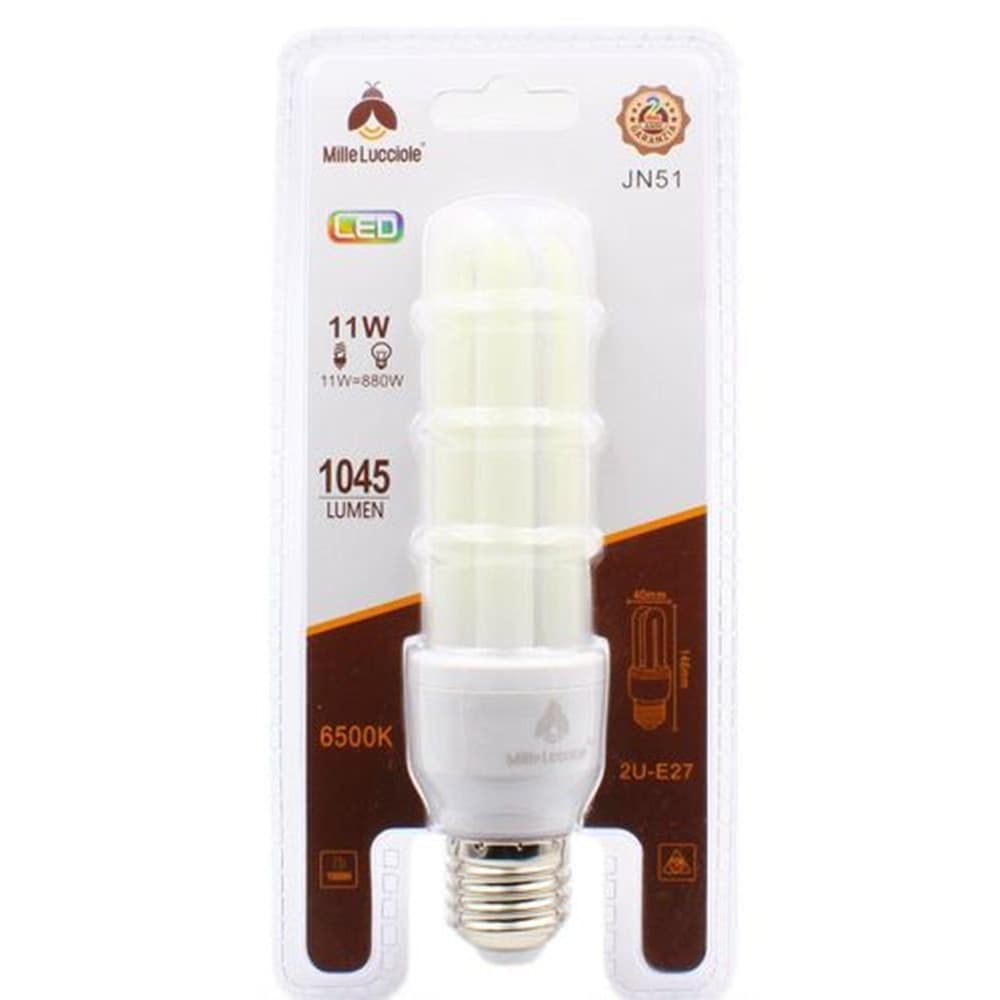 LAMPADINA LED E27 11W 2U TUBOLARE OPACA LUCE FREDDA 6500K NATURALE 4000K CALDA 3000K - 4