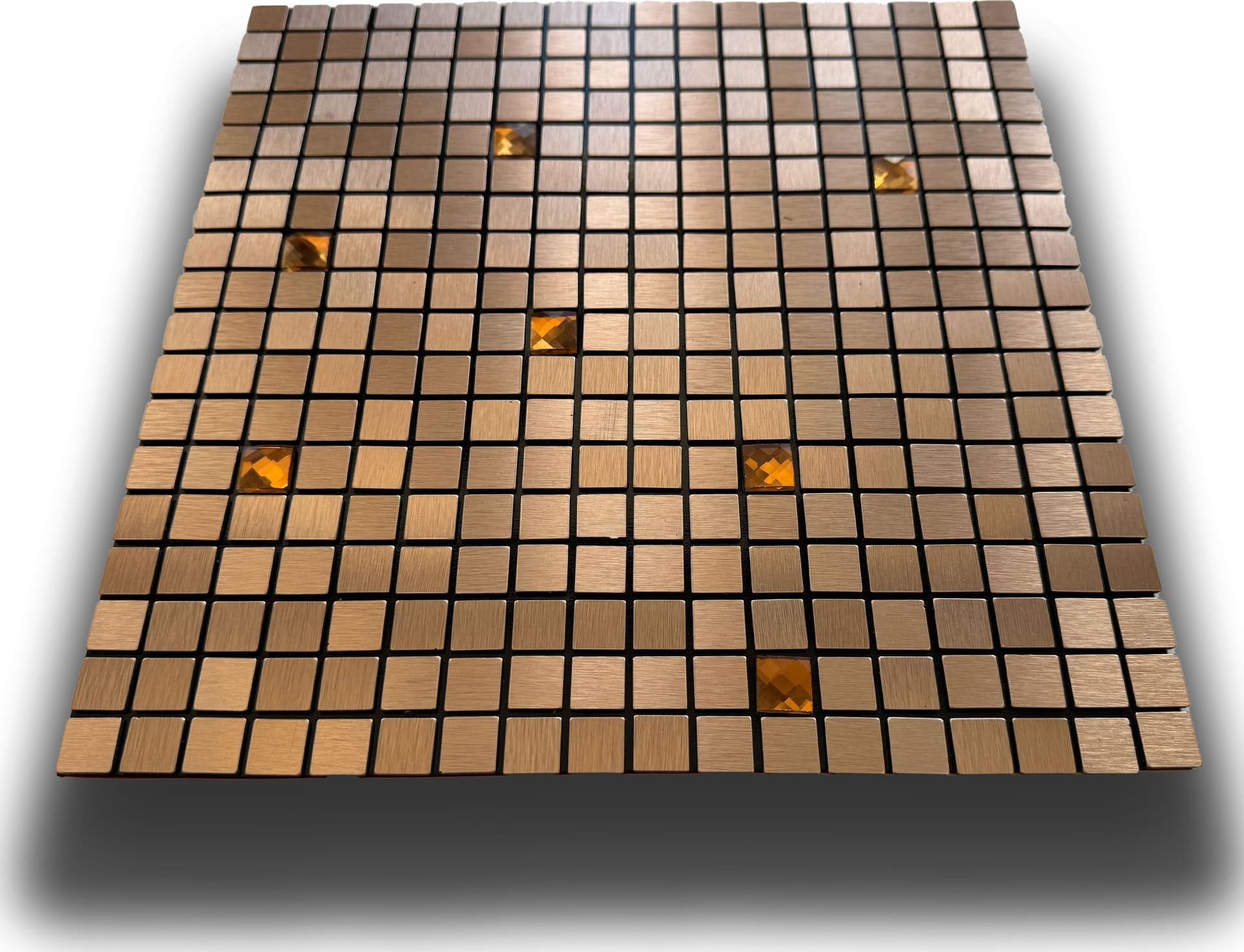 TOP! Piastrella autoadesiva in vero alluminio con inserti  in Vetro  30x30cm (sp. 3mm) color RAME - Eternal Parquet
