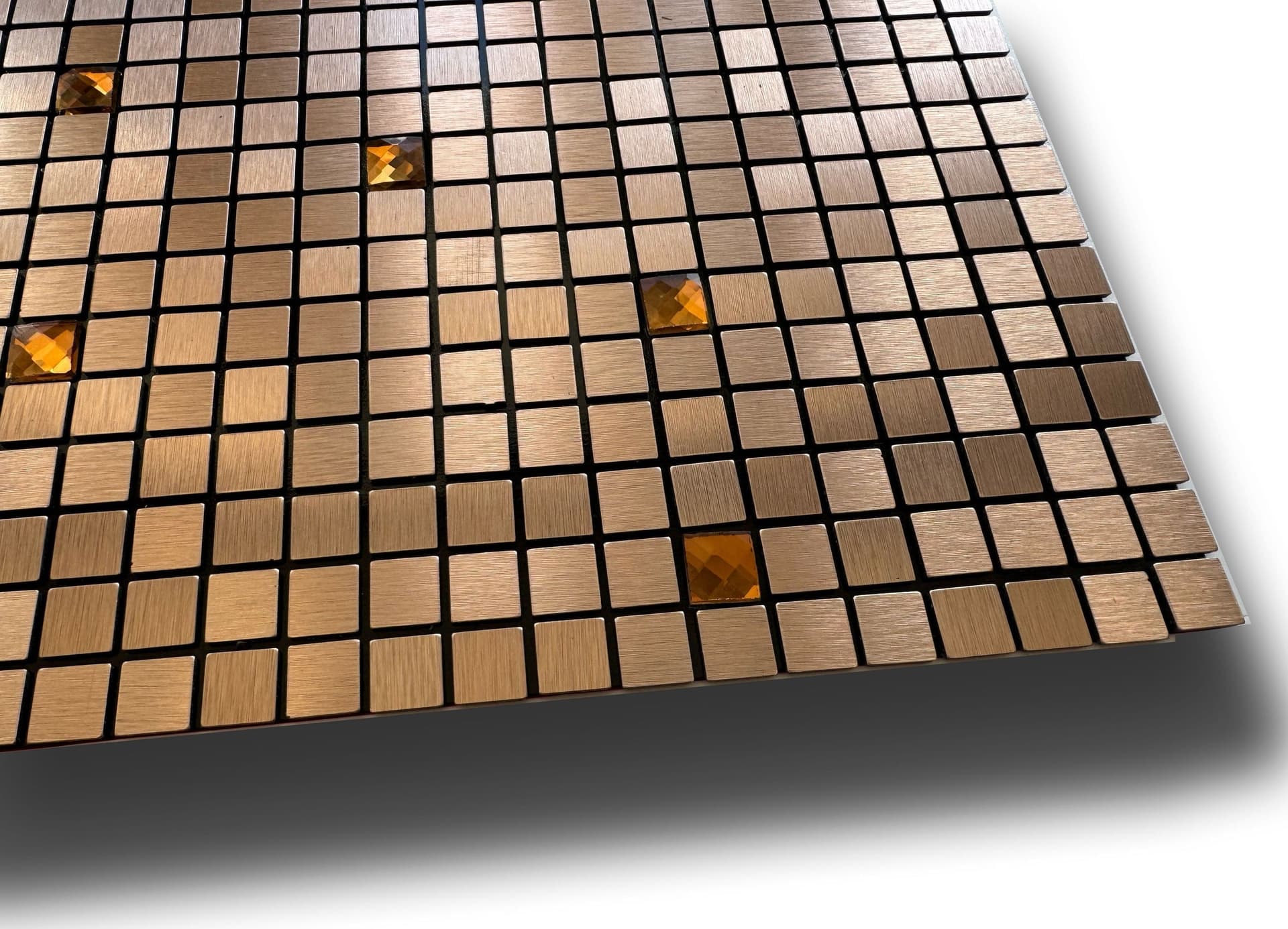 TOP! Piastrella autoadesiva in vero alluminio con inserti  in Vetro  30x30cm (sp. 3mm) color RAME - Eternal Parquet