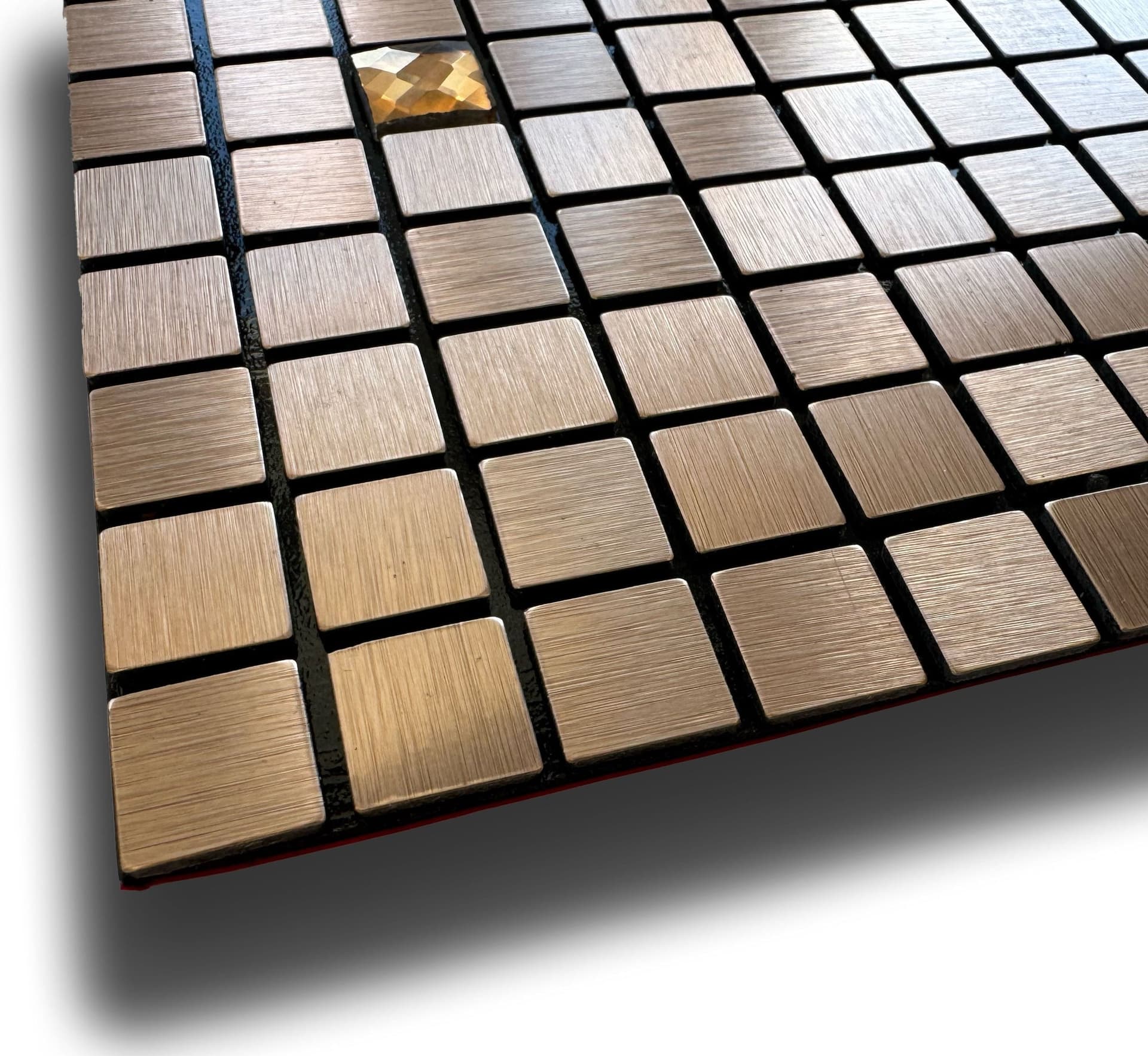 TOP! Piastrella autoadesiva in vero alluminio con inserti  in Vetro  30x30cm (sp. 3mm) color RAME - Eternal Parquet