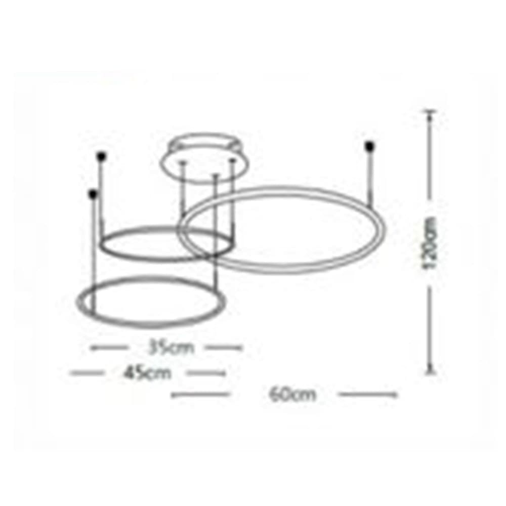 LAMPADARIO LED A SOSPENSIONE 3 ANELLI ASIMMETRICI 55W LUCE 3000K 4000K 6500K A65 - 6