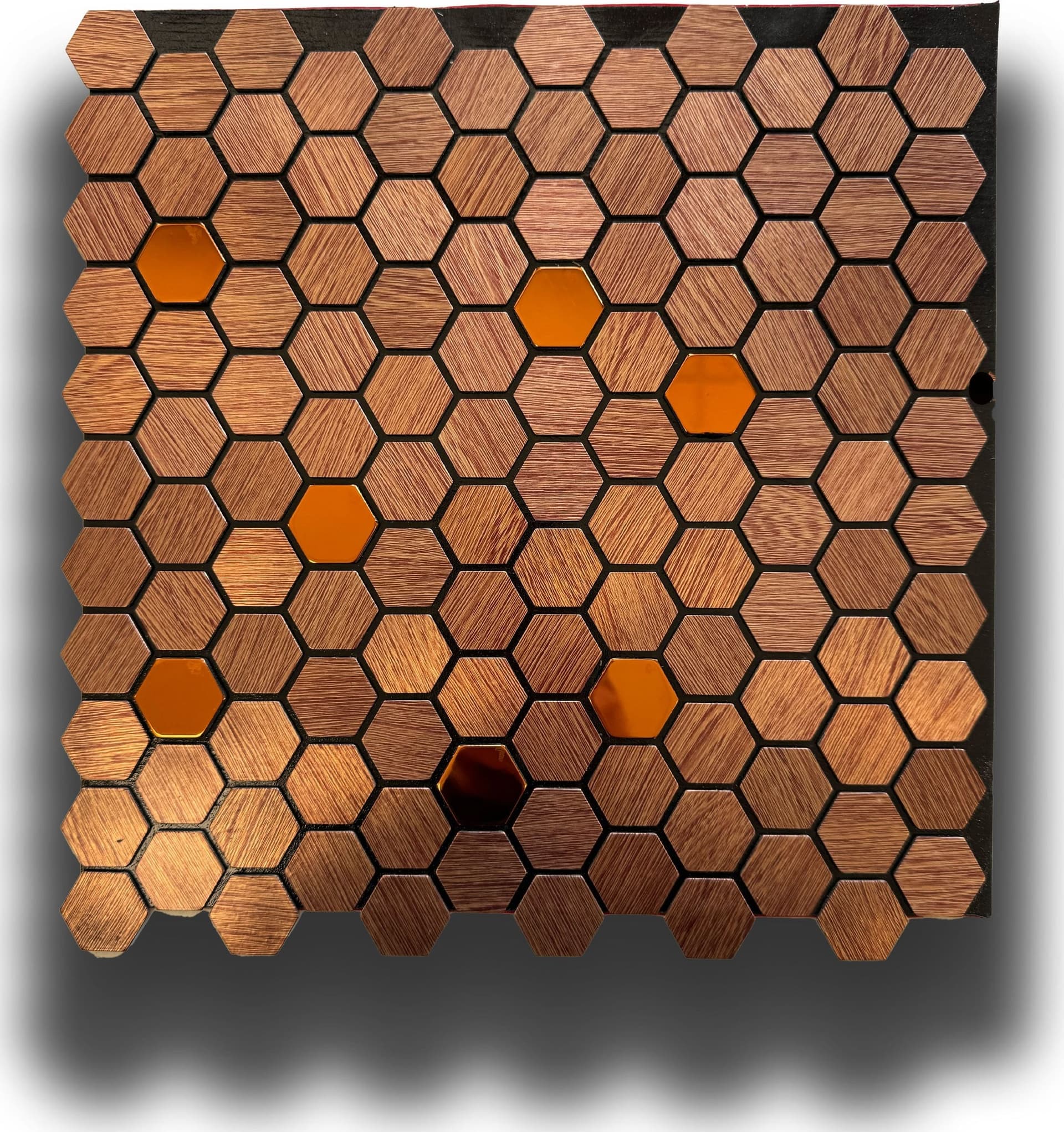 TOP! Piastrella autoadesiva in vero alluminio serigrafato con inserti in Acciaio 30x30cm (sp. 3mm) color BRONZO