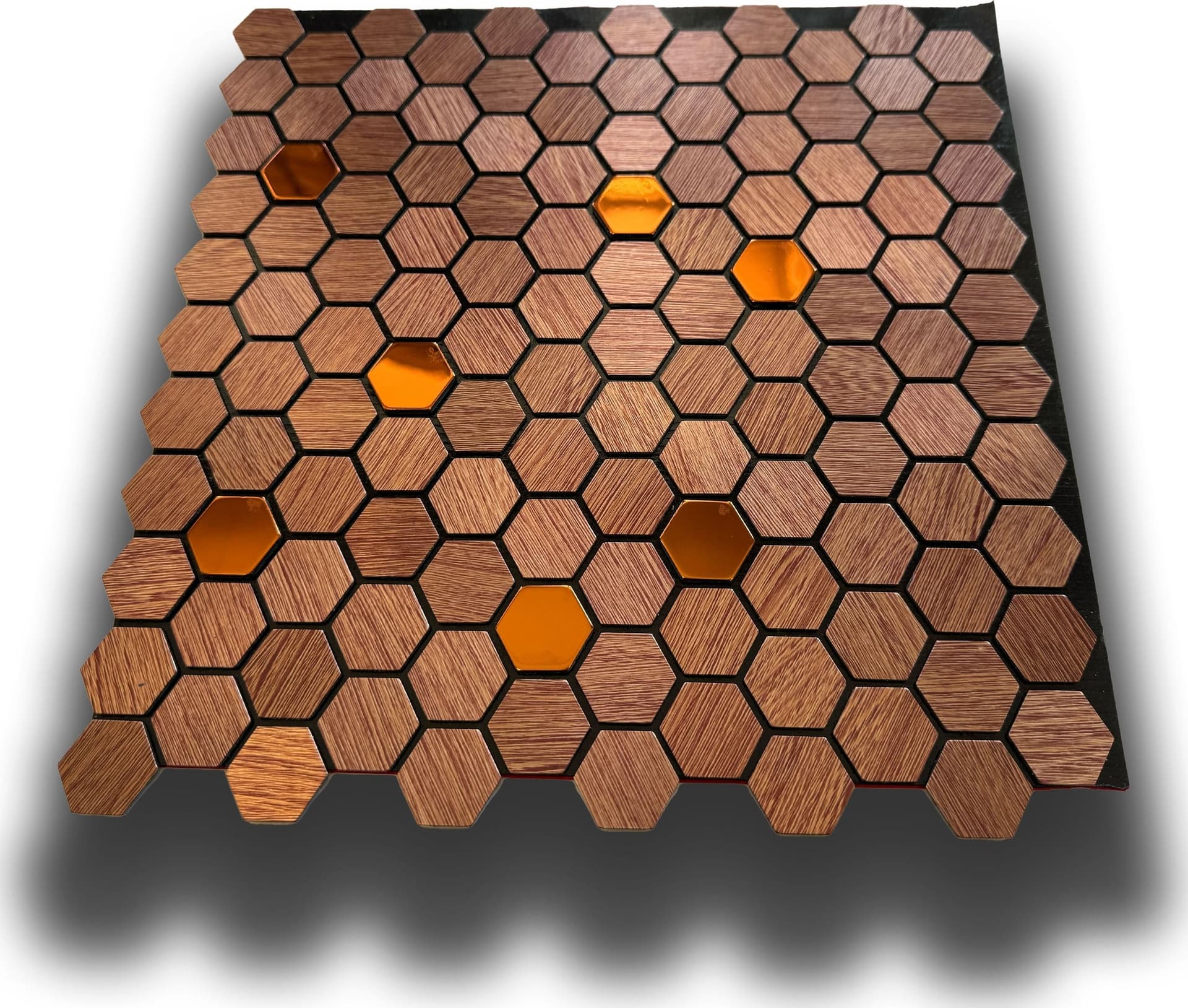 TOP! Piastrella autoadesiva in vero alluminio serigrafato con inserti in Acciaio 30x30cm (sp. 3mm) color BRONZO - Eternal Parquet