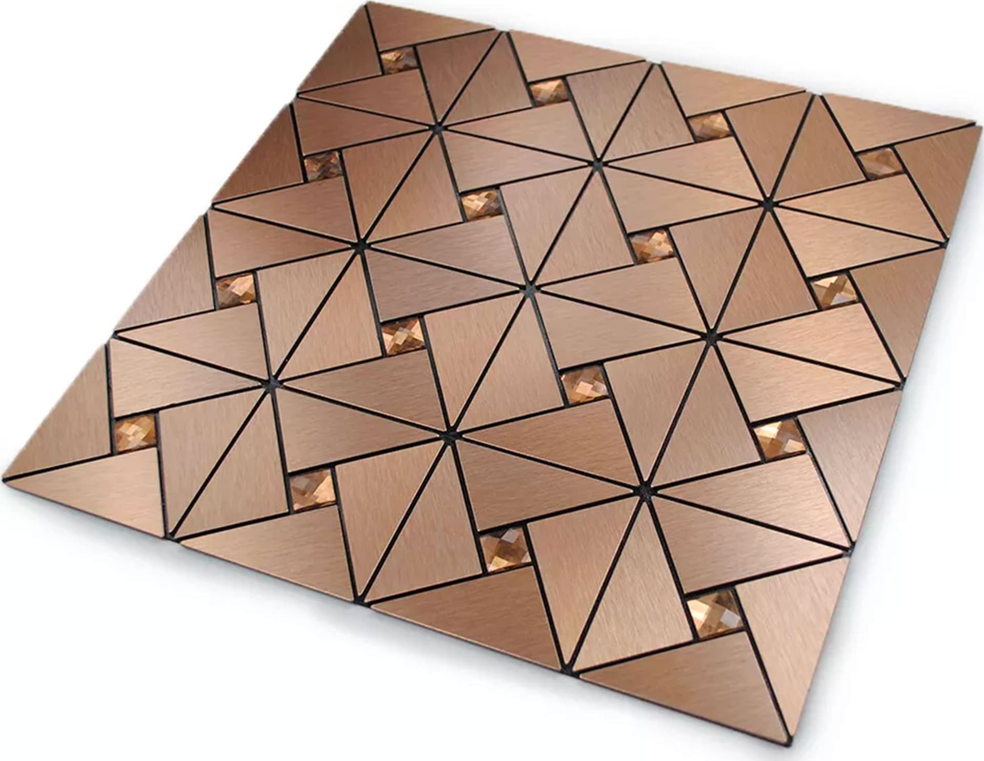 TOP! Piastrella autoadesiva in vero alluminio satinato con inserti in vetro 30x30cm (sp. 3mm) color Rame - Eternal Parquet