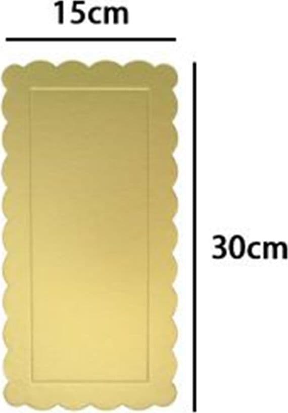 SET 3PZ BASE PER TORTA RETTANGOLARE PIATTO SOTTOTORTA DORATO 15X30CM CON BORDINO 31155 - 2