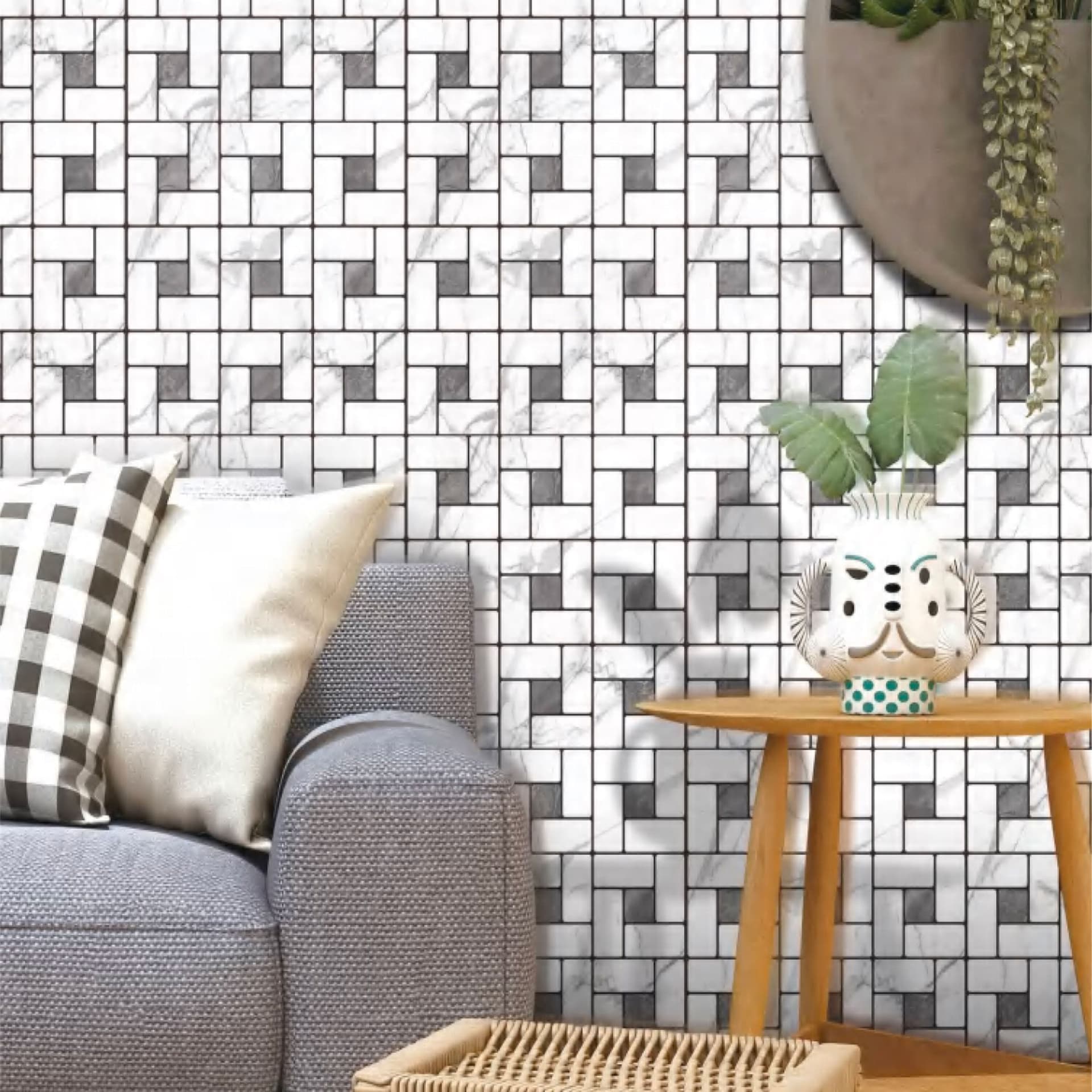 Piastrelle 3D Autoadesive in PET acustiche e isolanti 30x30cm (4mm spessore) MOSAICO NERO E CARRARA - Eternal Parquet