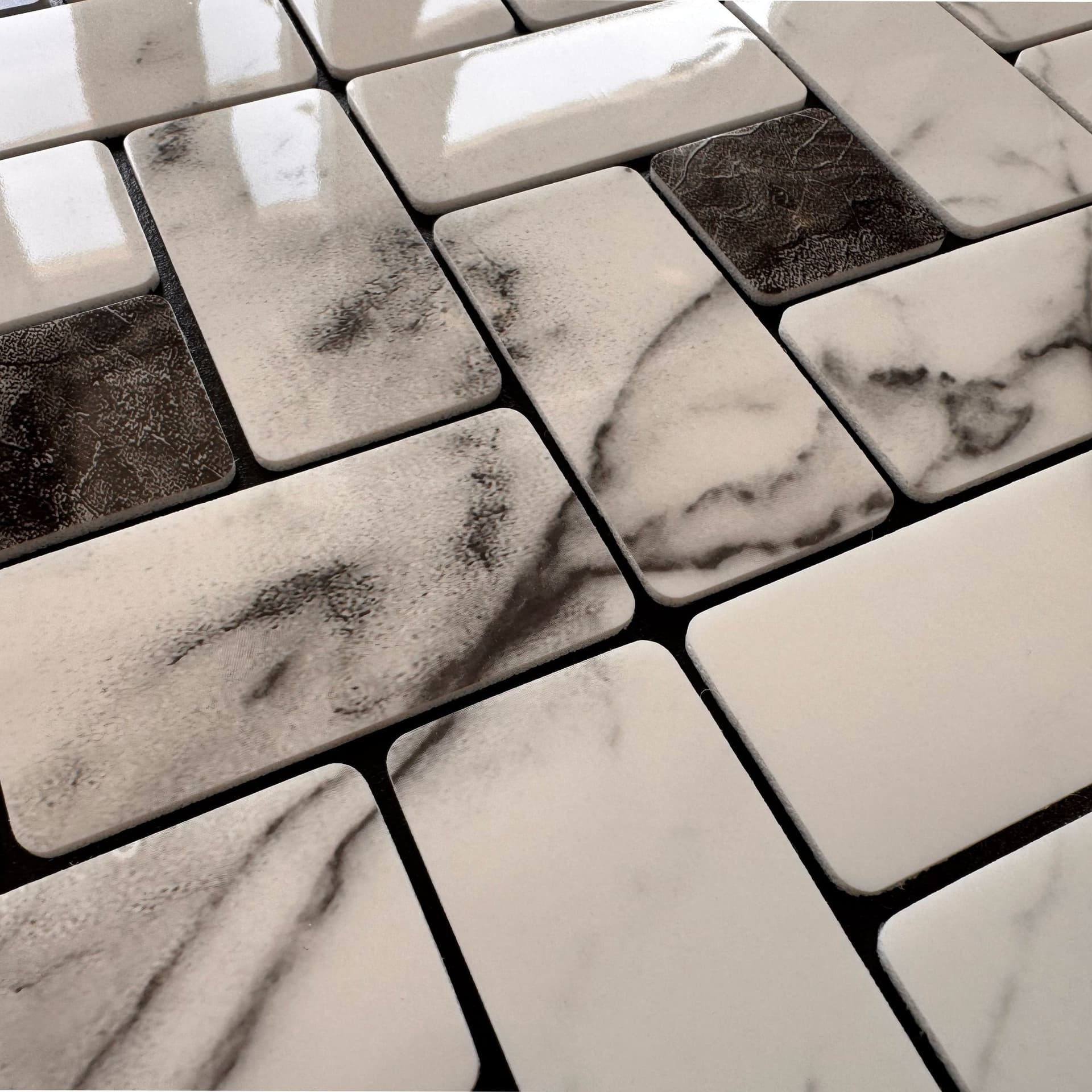 Piastrelle 3D Autoadesive in PET acustiche e isolanti 30x30cm (4mm spessore) MOSAICO MARMO B&W - Eternal Parquet