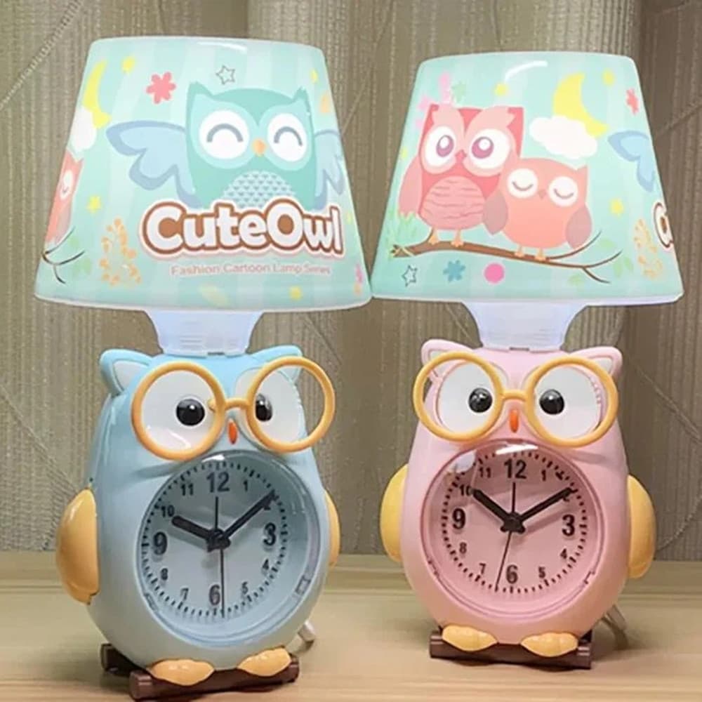 LAMPADA DA SCRIVANIA CON OROLOGIO INTEGRATO A FORMA DI GUFO STANZA BAMBINI 13X26CM - 6