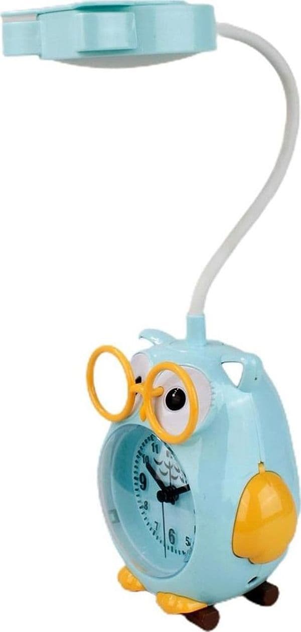 SVEGLIA CON LAMPADA DA SCRIVANIA DESIGN A GUFO BLU OROLOGIO DA TAVOLO RICARICA USB - 2