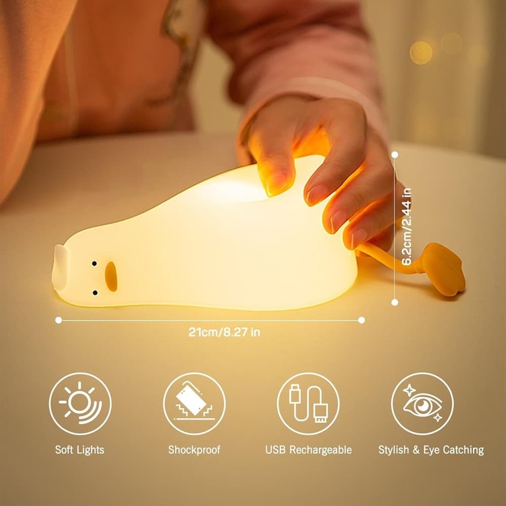 LUCE NOTTURNA FORMA ANATRA SDRAIATA IN SILICONE LAMPADA RICARICABILE USB A LED TOUCH - 7