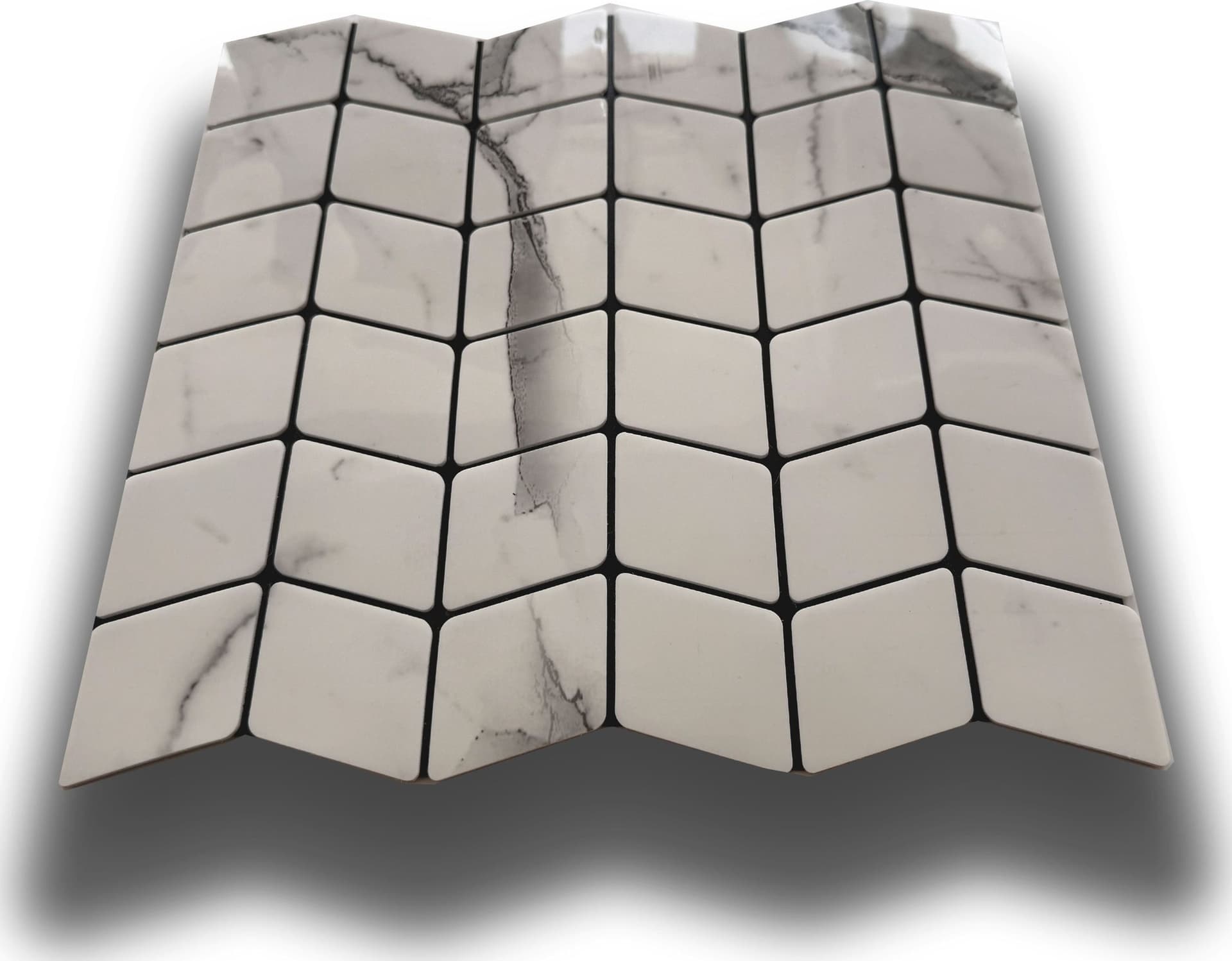 Piastrelle 3D Autoadesive in PET acustiche e isolanti 30x30cm (4mm spessore) CHEVRON CARRARA - Eternal Parquet