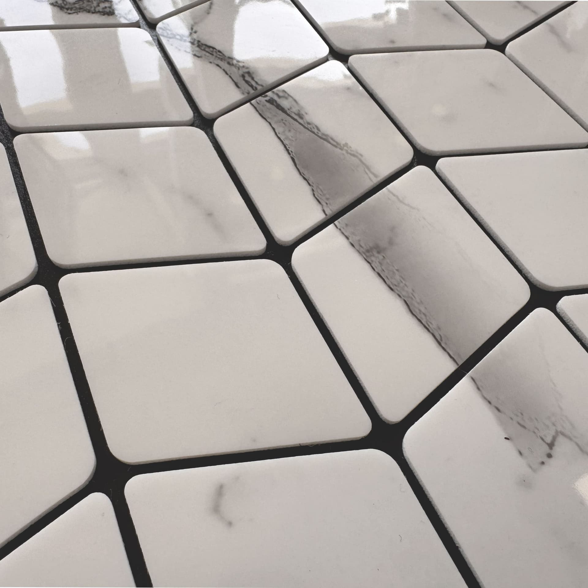 Piastrelle 3D Autoadesive in PET acustiche e isolanti 30x30cm (4mm spessore) CHEVRON CARRARA - 4