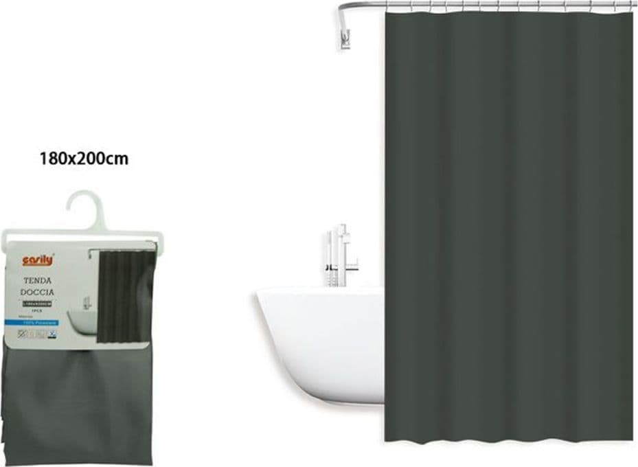 TENDA DOCCIA ANTIMUFFA IMPERMEABILE POLIESTERE 180X200CM GANCI BAGNO GRIGIA 79861 - 2