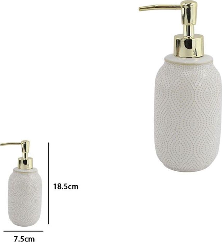 DISPENSER PORTA SAPONE LIQUIDO BAGNO BIANCO DESIGN ETNICO CON POMPA DORATA 87790 - 2