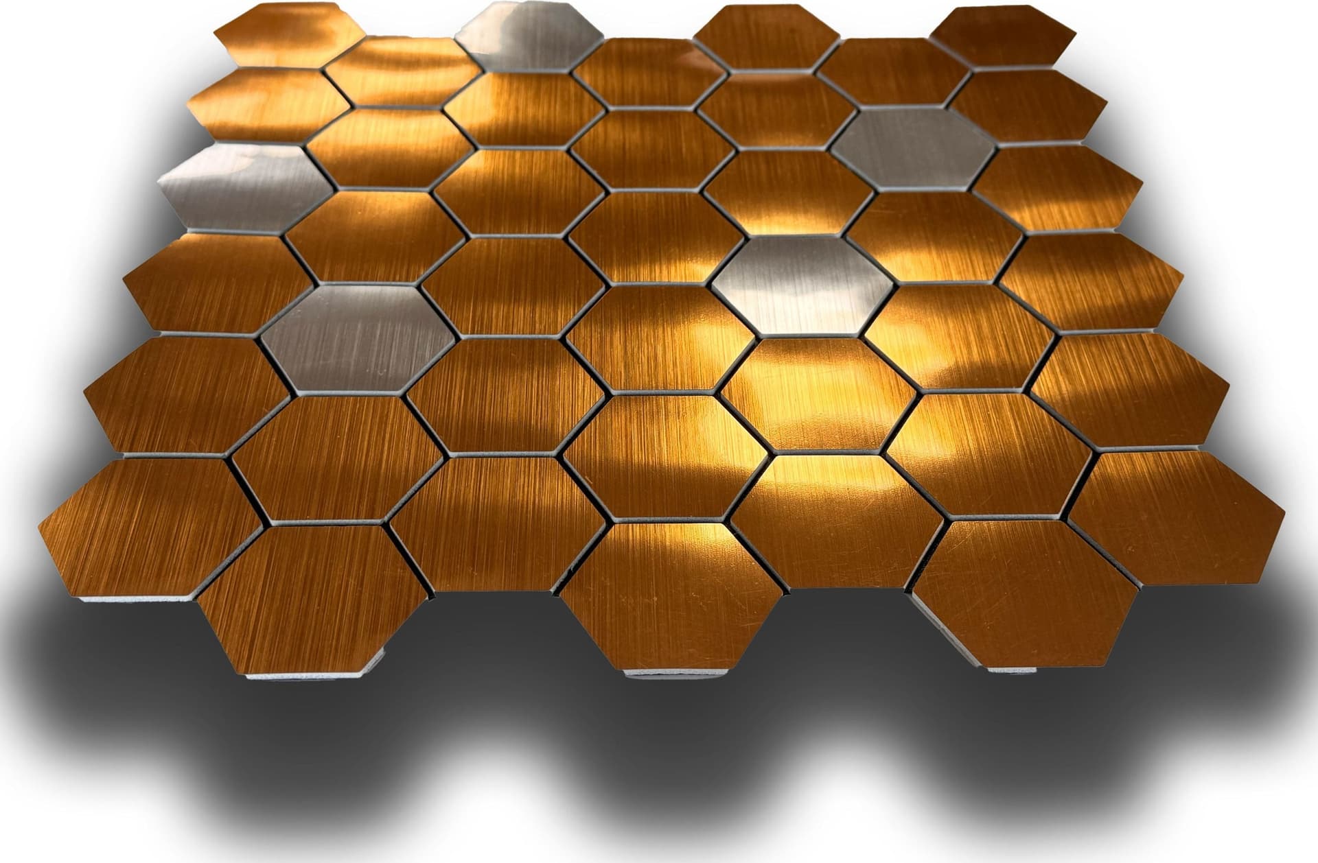 Piastrelle 3D Autoadesive in PET acustiche e isolanti 30x30cm (4mm spessore) ESAGONI ORO ARGENTO - Eternal Parquet