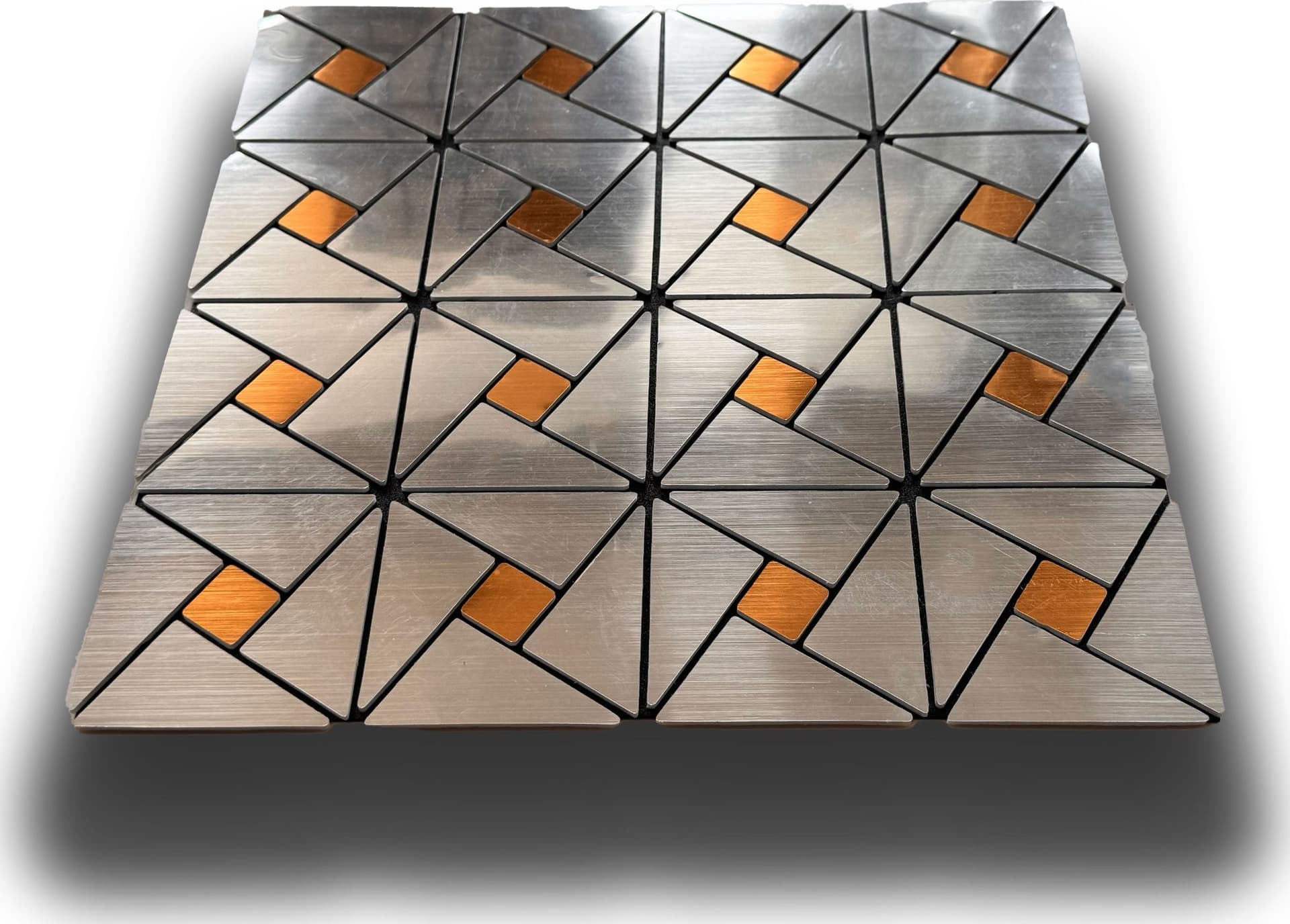 Piastrelle 3D Autoadesive in PET acustiche e isolanti 30x30cm (4mm spessore) TRIANGOLI ORO ARGENTO - Eternal Parquet