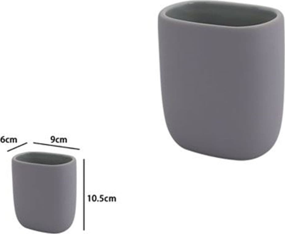 BICCHIERE PORTA SPAZZOLINI DENTIFRICIO PIATTO GRIGIO ARREDO BAGNO ACCESSORIO 87810 - 2