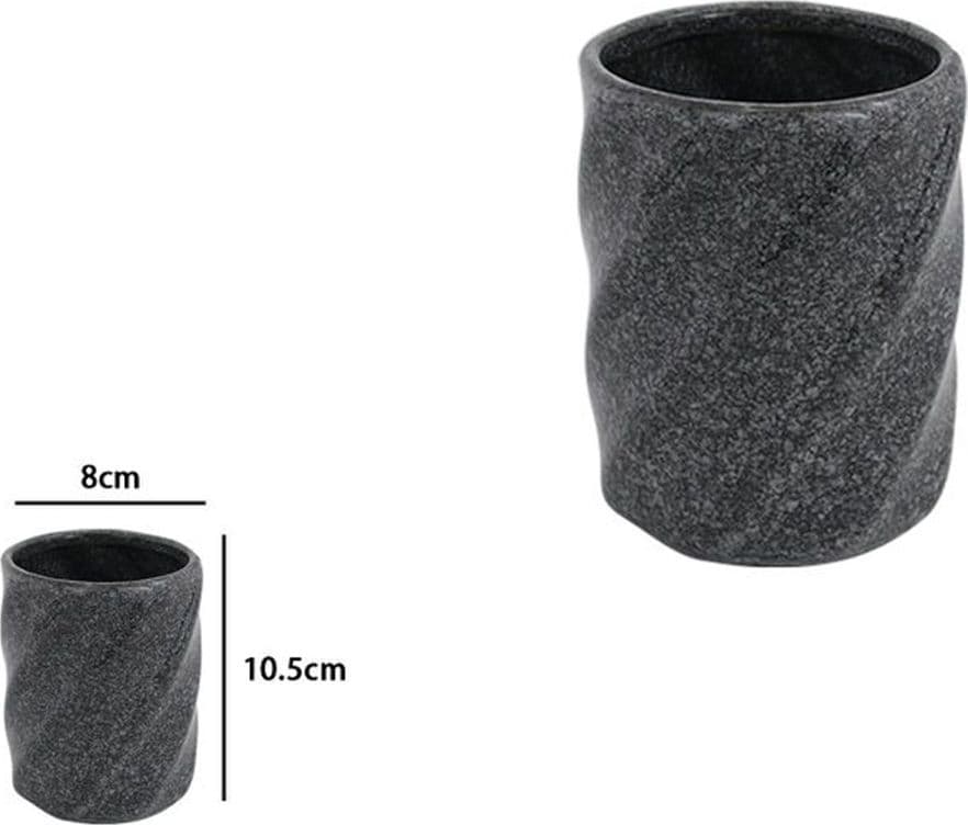 BICCHIERE PORTA SPAZZOLINI IN CERAMICA RIGATO MARMO NERO ACCESSORI ARREDO BAGNO 87795 - 2