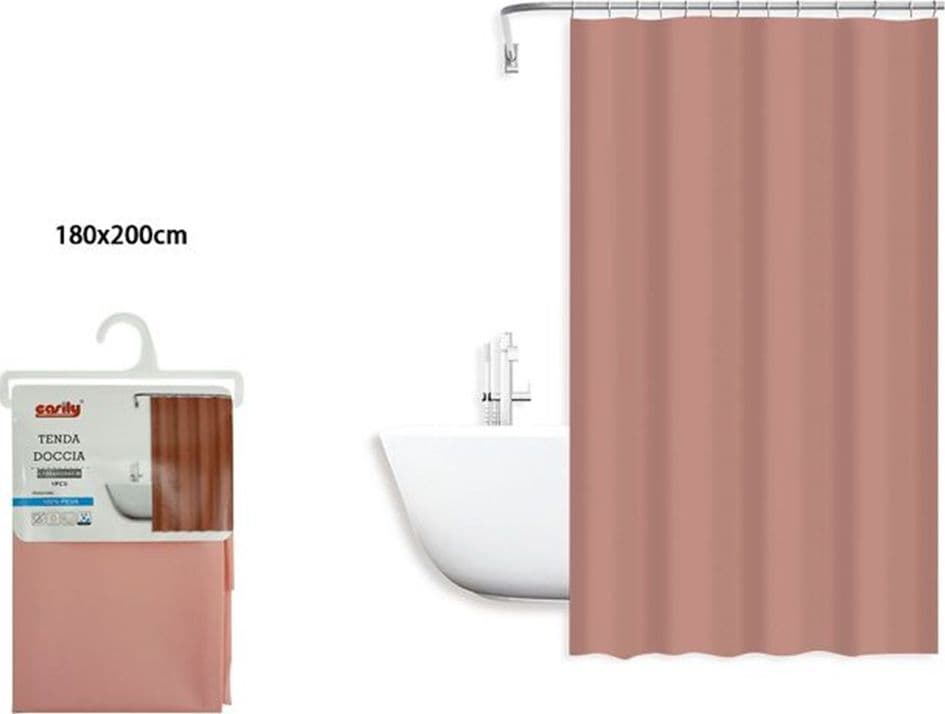 TENDA DOCCIA ANTIMUFFA IMPERMEABILE PEVA 180X200 CM CON ANELLI BAGNO ROSA 79710 - 2