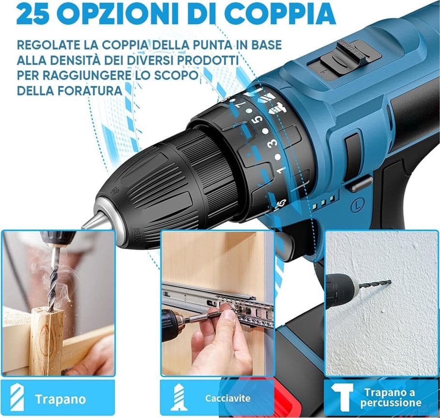 KIT DA 100 PEZZI COMPLETO DI ATTREZZI CON TRAPANO AVVITATORE A BATTERIA VALIGIETTA - 7