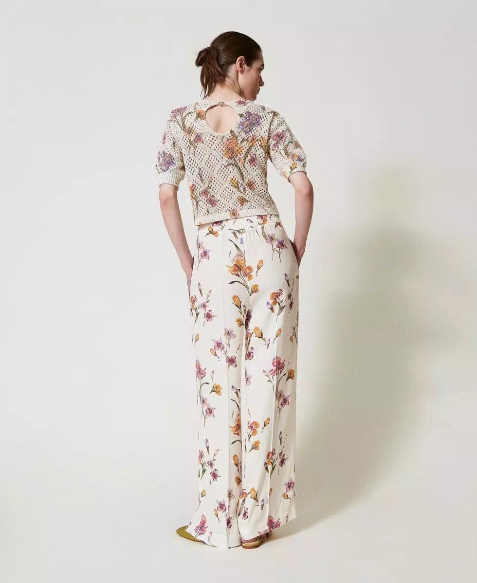 Twinset Pantalone donna in crêpe de Chine a fiori con elastico 251TP2776 in Pantaloni Broadway Red - Barletta, commercioVirtuoso.it