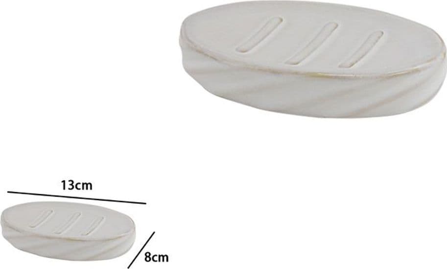 PIATTINO PORTA SAPONE SAPONETTA IN CERAMICA RIGATO OBBLIQUO BIANCO OVALE BAGNO 87800 - 2