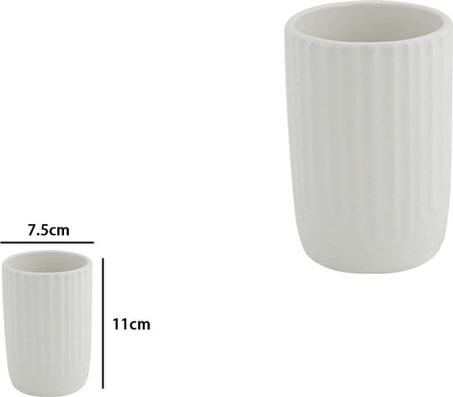 BICCHIERE PORTA SPAZZOLINI DENTIFRICIO ARREDO BAGNO IN CERAMICA RIGATA BIANCA 87803 - 2