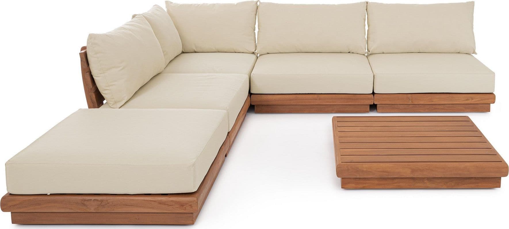 Salottino con cuscini "Delgada" in legno teak da giardino e veranda in Set di mobili Decor Space - Altamura, commercioVirtuoso.it