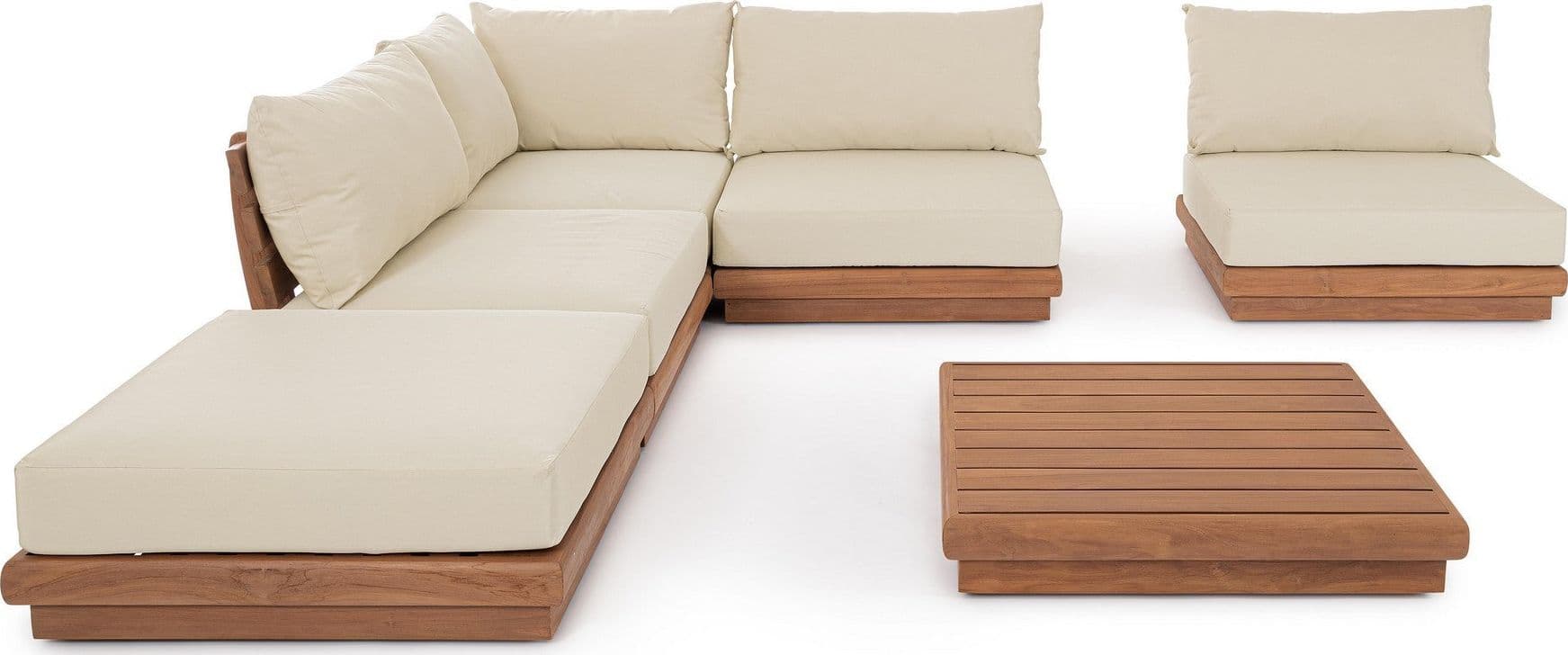 Salottino con cuscini "Delgada" in legno teak da giardino e veranda in Set di mobili Decor Space - Altamura, commercioVirtuoso.it