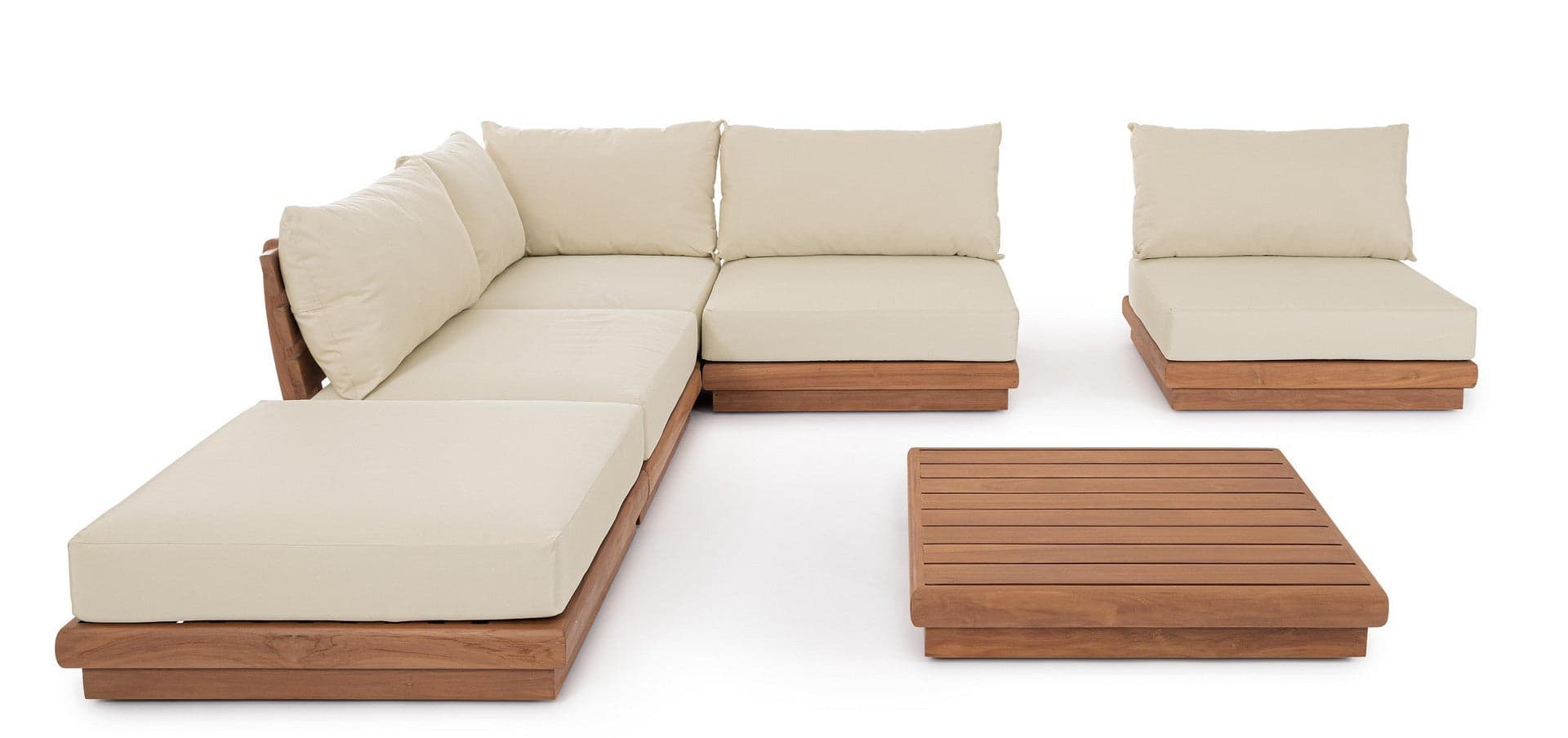 Salottino con cuscini "Delgada" in legno teak da giardino e veranda in Set di mobili Decor Space - Altamura, commercioVirtuoso.it