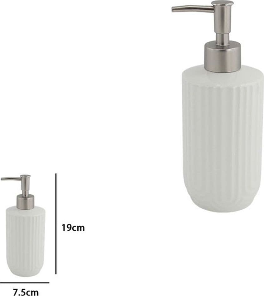 DISPENSER DISTRIBUTORE SAPONE LIQUIDO PER ARREDO BAGNO IN CERAMICA RIGATA BIANCA 87802 - 2