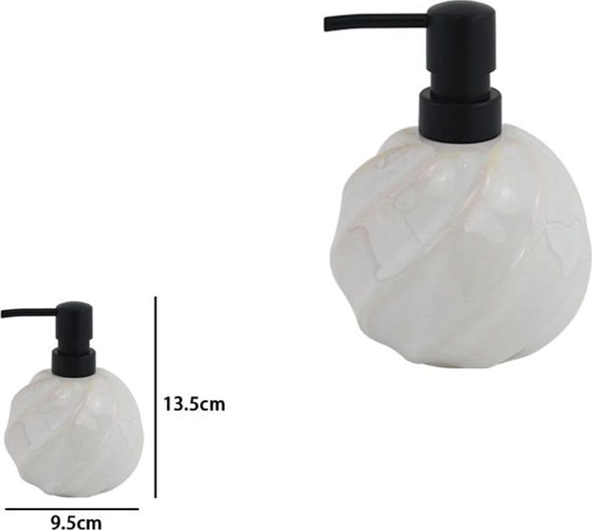 DISPENSER PORTA SAPONE LIQUIDO SFERA CERAMICA RIGATO OBBLIQUO BIANCO ARREDO BAGNO 87798 - 2