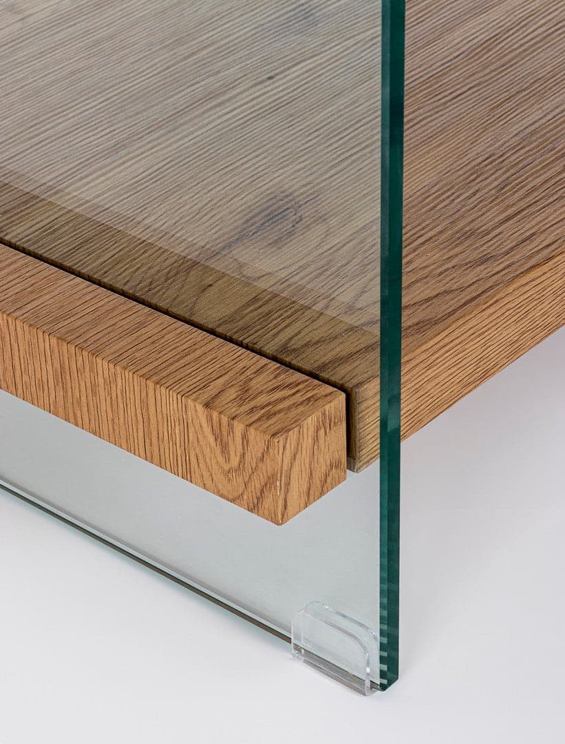 Tavolino "Line wood" vetro laterale e piani in MDF per arredamento in Console e tavoli da divano Decor Space - Altamura, commercioVirtuoso.it